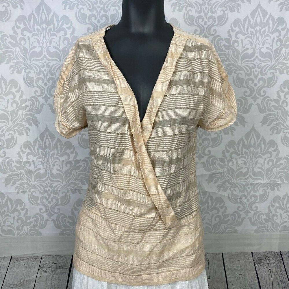 7 For all Mankind Tan Striped Semi Sheer Faux Wrap